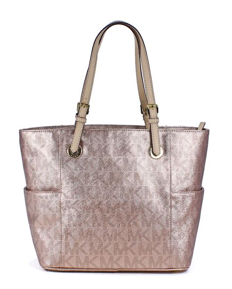 michael kors jet set tote metallic rose gold|Michael Kors large open tote.